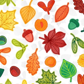 Autumn Leaves - LARGE - Watercolor Fall Multicolor White