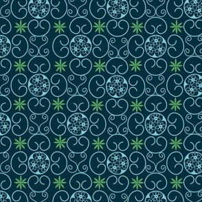 geometric floral navy blue garden green small