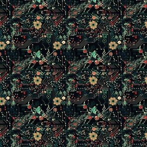 Japan-inspired Florals on Circuitry (Green)