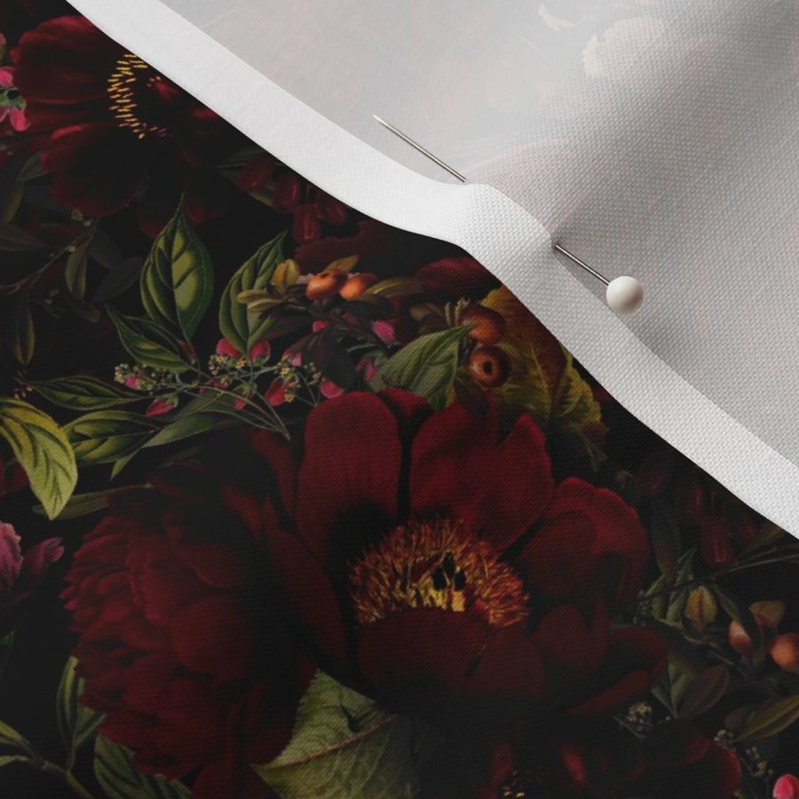 Vintage Dramatic Glamour Summer  Romanticism: Maximalism Moody Florals - Black Antiqued burgundy Roses and Nostalgic Gothic Mystic Night 2- Antique Botany Wallpaper and Victorian Goth Mystic inspired 