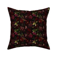 Small - Vintage Summer Romanticism: Maximalism Moody Florals - Antiqued burgundy Roses and Nostalgic Gothic Mystic Night 2- Antique Botany Wallpaper and Victorian Goth Mystic inspired 