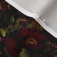 Small - Vintage Summer Romanticism: Maximalism Moody Florals - Antiqued burgundy Roses and Nostalgic Gothic Mystic Night 2- Antique Botany Wallpaper and Victorian Goth Mystic inspired 
