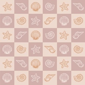Sea shell checker board - pink and orange
