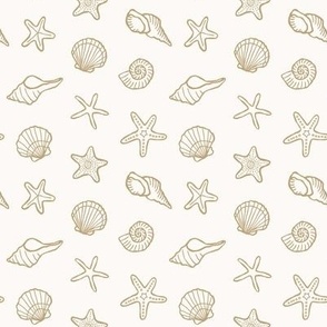 Hand drawn line work sea shells - olive green