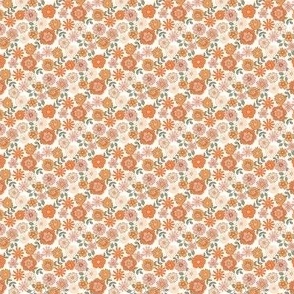 TINY Boho Floral fabric - retro girls peach orange 70s flower 2in