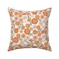 XLARGE Boho Floral fabric - retro girls peach orange 70s flower 12in