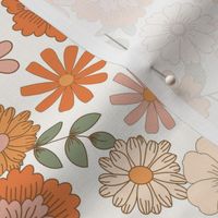 XLARGE Boho Floral fabric - retro girls peach orange 70s flower 12in