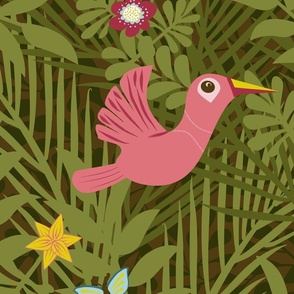 wonderful tropical jungle pink birds - large