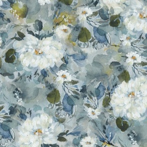 MDN-Delicately painted flowers for garden lovers in blue and ochre