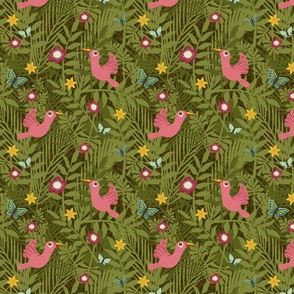 wonderful tropical jungle pink birds - small