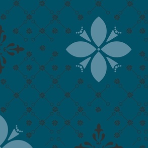 (XL) morocco flower tiles in black and blue on cerulean blue