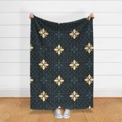(XL) morocco flower tiles in yellow and blue on black