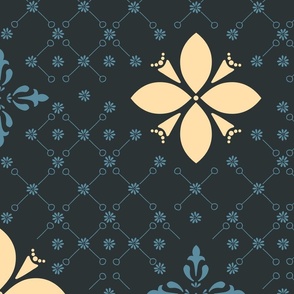 (XL) morocco flower tiles in yellow and blue on black