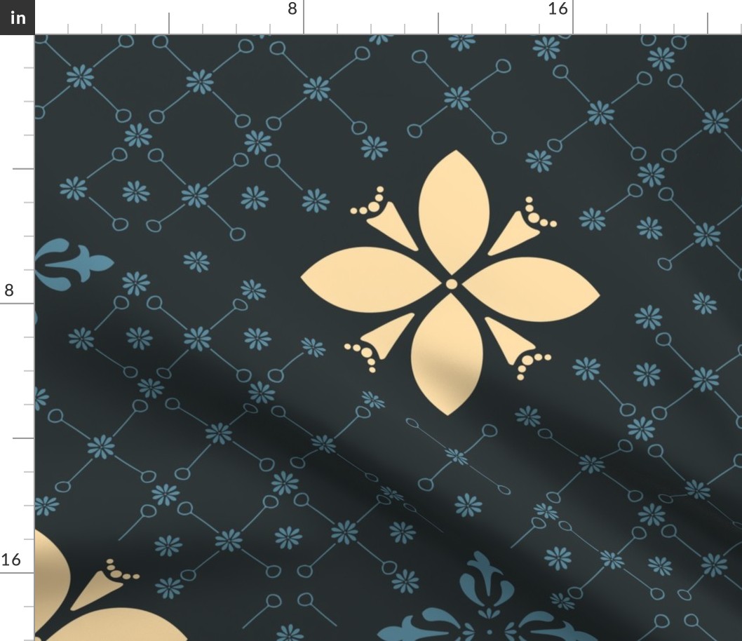 (XL) morocco flower tiles in yellow and blue on black
