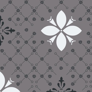 (XL) morocco flower tiles in white and black on dark grey
