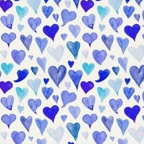 Watercolor Hearts - Blue