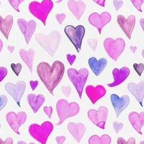 Watercolor Hearts - Purple