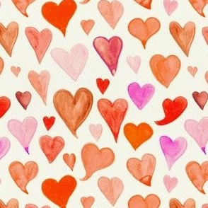 Watercolor Hearts - Red + Pink