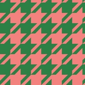 coral peach and christmas green houndstooth check
