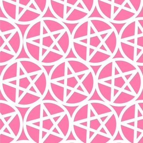 XL - Pentagrams White on Magenta Fuchsia Pink Pentacle Stars Pagan Wicca Witch Craft Halloween Geo Magic Occult Clairvoyange Simple Minimal