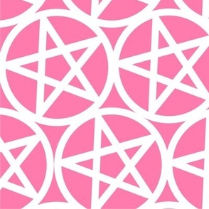 L - Pentagrams White on Magenta Fuchsia Pink Pentacle Stars Pagan Wicca Witch Craft Halloween Geo Magic Occult Clairvoyange Simple Minimal