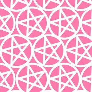 M - Pentagrams White on Magenta Fuchsia Pink Pentacle Stars Pagan Wicca Witch Craft Halloween Geo Magic Occult Clairvoyange Simple Minimal