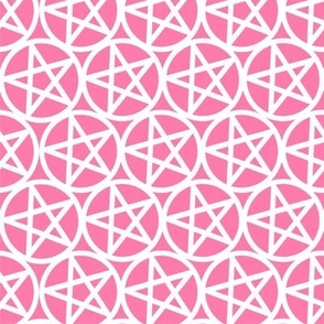 S - Pentagrams White on Magenta Fuchsia Pink Pentacle Stars Pagan Wicca Witch Craft Halloween Geo Magic Occult Clairvoyange Simple Minimal