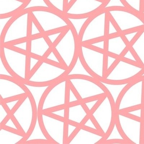 L - Pentagrams Peach Pink on White Pentacle Stars Pagan Wicca Witch Craft Halloween Geo Magic Occult Clairvoyange Simple Minimal