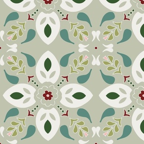 flower tiles Christmas geometric ornaments in green tones