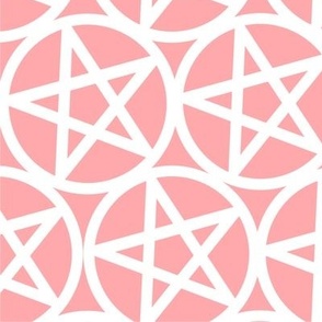 L - Pentagrams White on Peach Pink Pentacle Stars Pagan Wicca Witch Craft Halloween Geo Magic Occult Clairvoyange Simple Minimal
