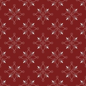 white flower tiles Christmas geometric ornament on red