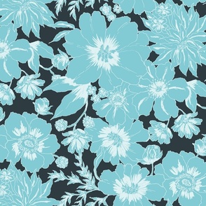 Blue aesthetic Indigo Hand drawn lush floral wallpapers