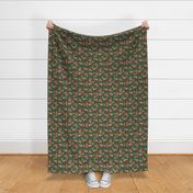 Highland Cow Christmas floral fabric - red and green pinecone poinsettia fabric 10in