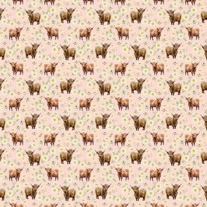 Highland Cow daisies fabric - watercolor flowers 2in