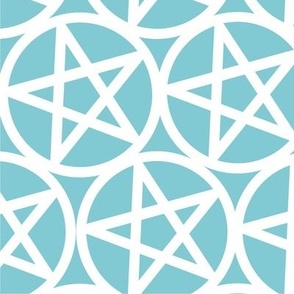 L - Pentagrams White on Sky Blue Pentacle Stars Pagan Wicca Witch Craft Halloween Geo Magic Occult Clairvoyange Simple Minimal
