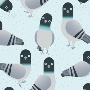 Pigeons on light blue - large