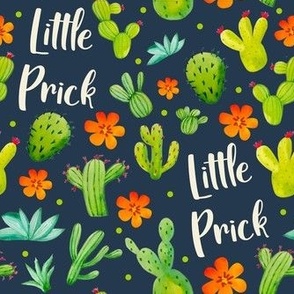 Medium Scale Little Prick Sarcastic Cactus and Flowers on Navy