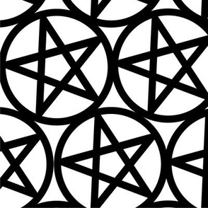 L - Pentagrams Black on White Pentacle Stars Pagan Wicca Witch Craft Halloween Geo Magic Occult Clairvoyange Simple Minimal