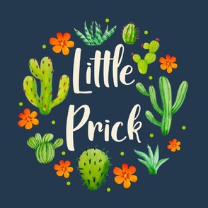 18x18 Panel Little Prick Sarcastic Cactus and Flowers on Navy for DIY Throw Pillows Cushion Covers Tote Bags