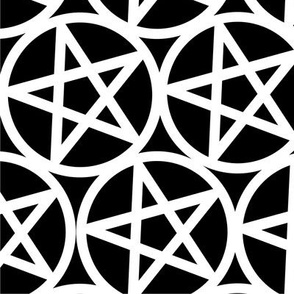 L - Pentagrams White on Black Pentacle Stars Pagan Wicca Witch Craft Halloween Geo Magic Occult Clairvoyange Simple Minimal