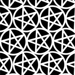 M - Pentagrams White on Black Pentacle Stars Pagan Wicca Witch Craft Halloween Geo Magic Occult Clairvoyange Simple Minimal