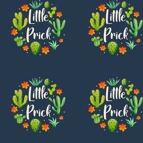 3" Circle Panel Little Prick Sarcastic Cactus and Flowers on Navy for Embroidery Hoop Projects Quilt Squares Iron On Patches