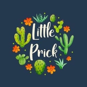 4" Circle Panel Little Prick Sarcastic Cactus and Flowers on Navy for Embroidery Hoop Projects Quilt Squares Iron On Patches