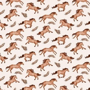 Brown Horses and feathers on cream background small