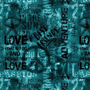 Urban Loft Revival Grunge Typography Art Turquoise Teal Smaller Scale
