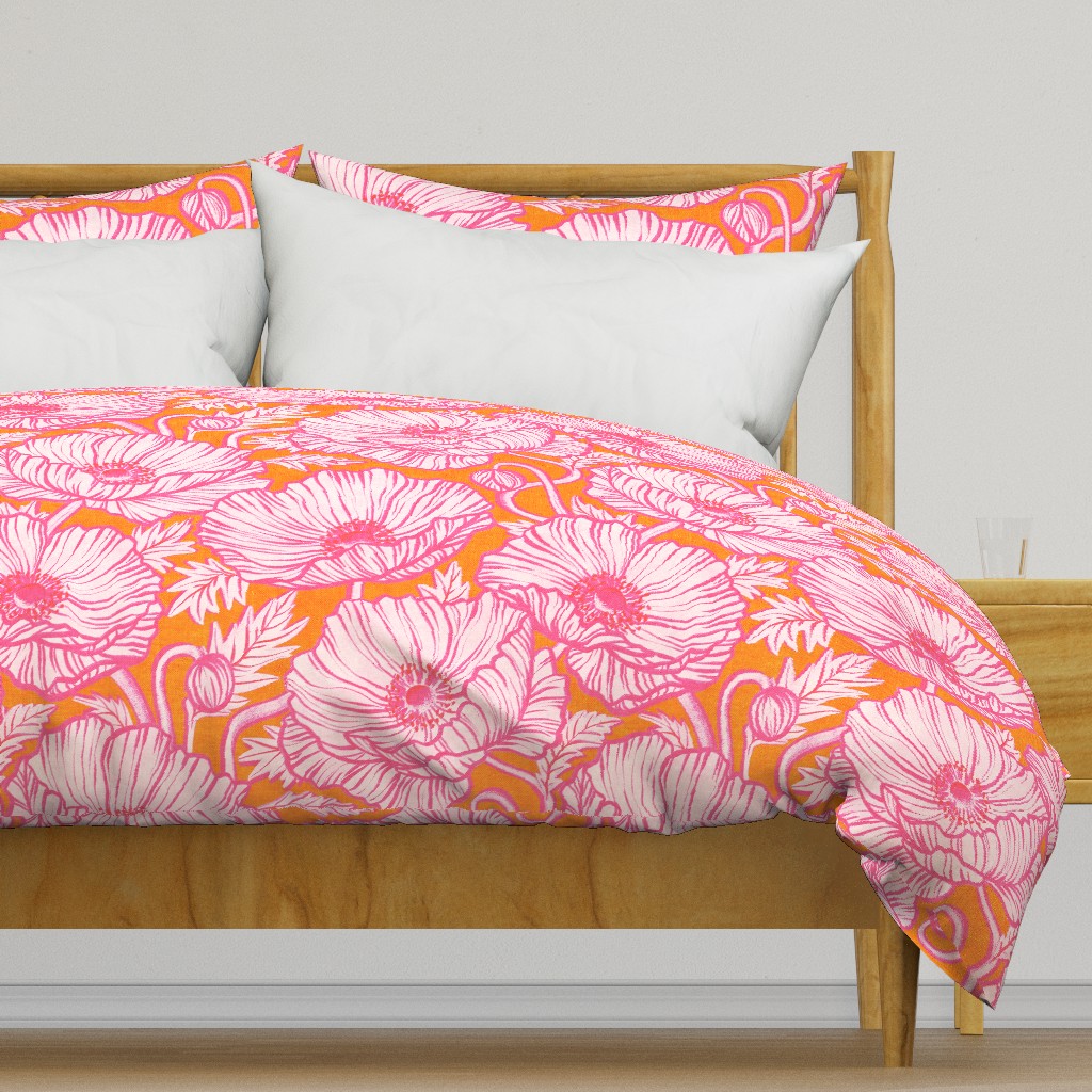 Hot Pink and Orange Poppy Floral Large