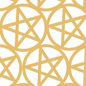 L - Pentagrams Gold Yellow Ochre on White Pentacle Stars Pagan Wicca Witch Craft Halloween Geo Magic Occult Clairvoyange Simple Minimal