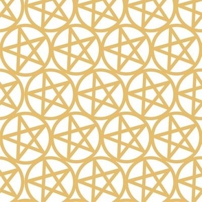 S - Pentagrams Gold Yellow Ochre on White Pentacle Stars Pagan Wicca Witch Craft Halloween Geo Magic Occult Clairvoyange Simple Minimal