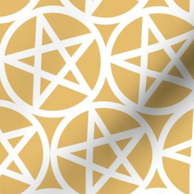 L - Pentagrams White on Gold Yellow Ochre Pentacle Stars Pagan Wicca Witch Craft Halloween Geo Magic Occult Clairvoyange Simple Minimal