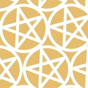 L - Pentagrams White on Gold Yellow Ochre Pentacle Stars Pagan Wicca Witch Craft Halloween Geo Magic Occult Clairvoyange Simple Minimal